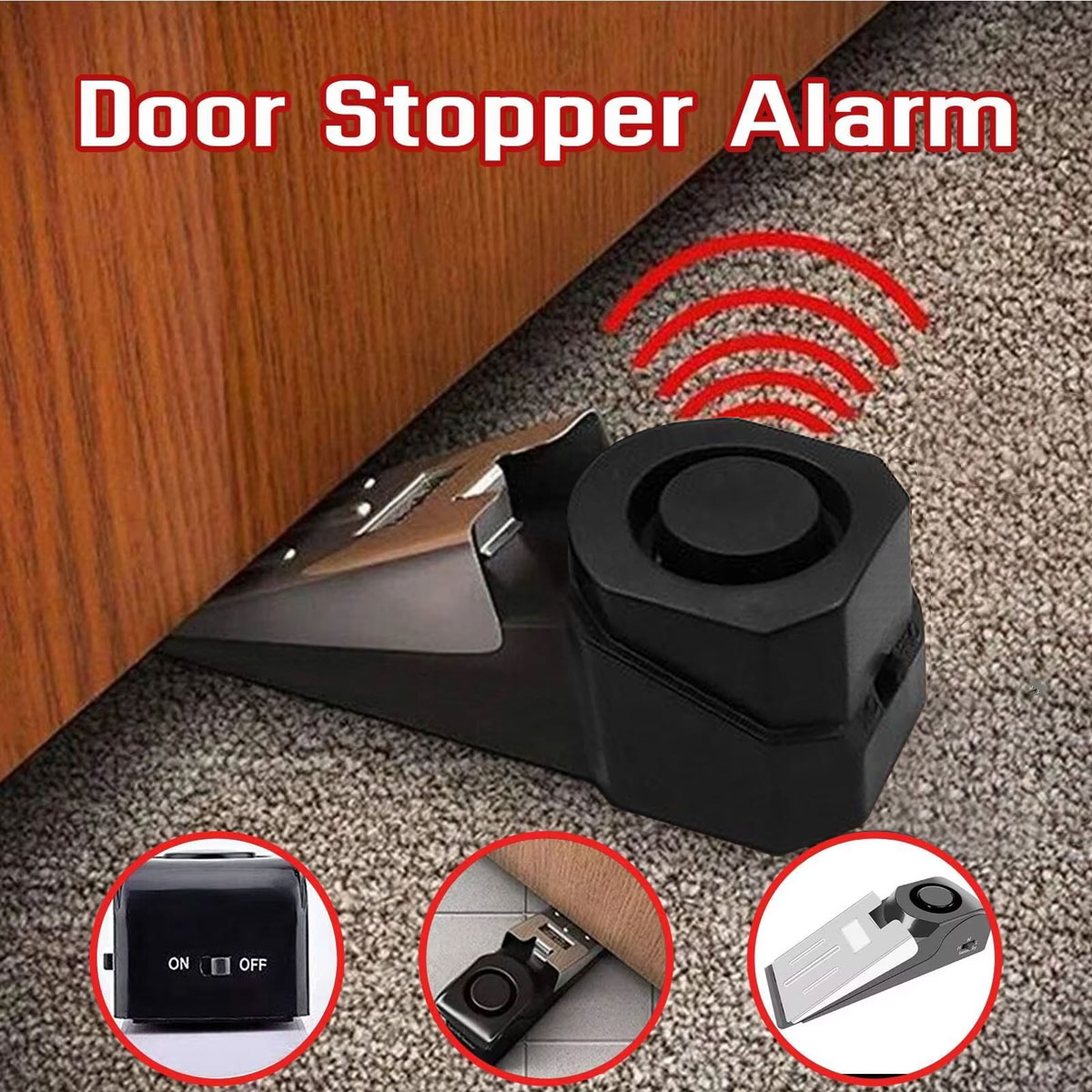 Sim Gsm Alarm - ระบบเตือนภัยประตูไร้สาย 120dB ตัวกันประตูแบบลิ่ม ป้องกันการงัดแงะ ตัวหยุดประตูบ้าน พร้อมสัญญาณเตือนแรงกด